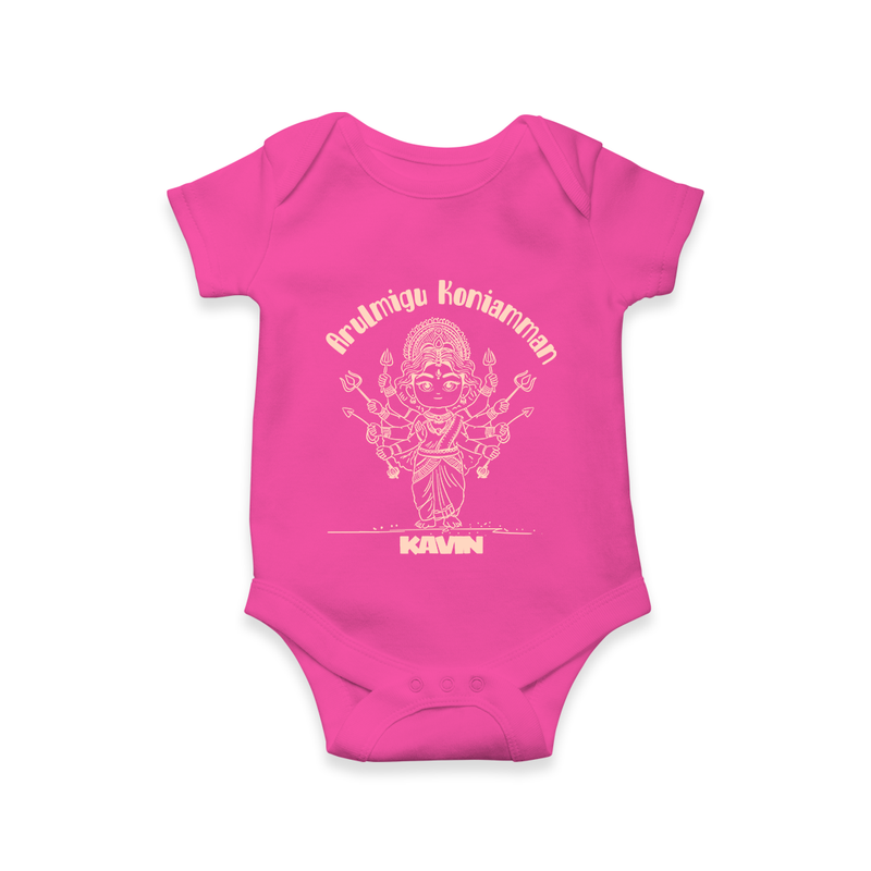 Arulmigu Koniamman - Customized Romper For Babies With Name - HOT PINK - 0 - 3 Months Old (Chest 16")