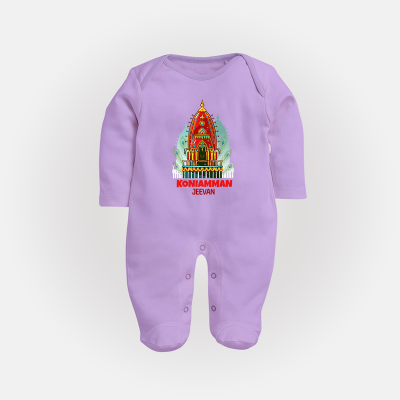 Koniamman Perunthiruvizha, A Cultural Extravaganza - Customized Sleep Suit For Babies With Name - LILAC - New Born (Chest 7.5")