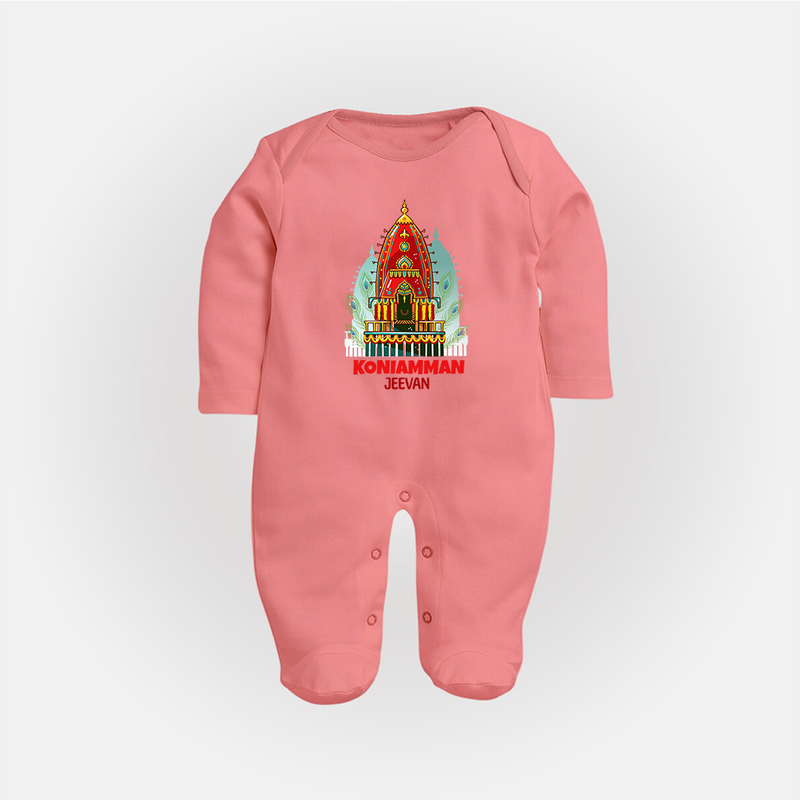 Koniamman Perunthiruvizha, A Cultural Extravaganza - Customized Sleep Suit For Babies With Name - PEACH - New Born (Chest 7.5")