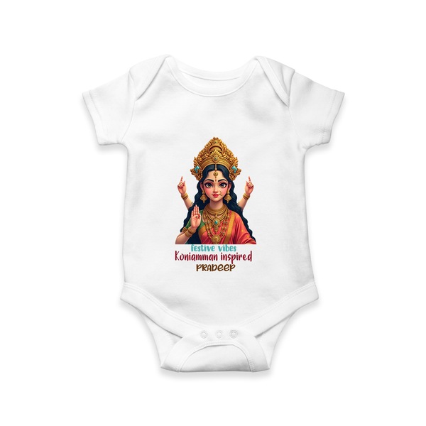 Divine Journey of Koniamman - Customized Romper For Babies With Name - WHITE - 0 - 3 Months Old (Chest 16")