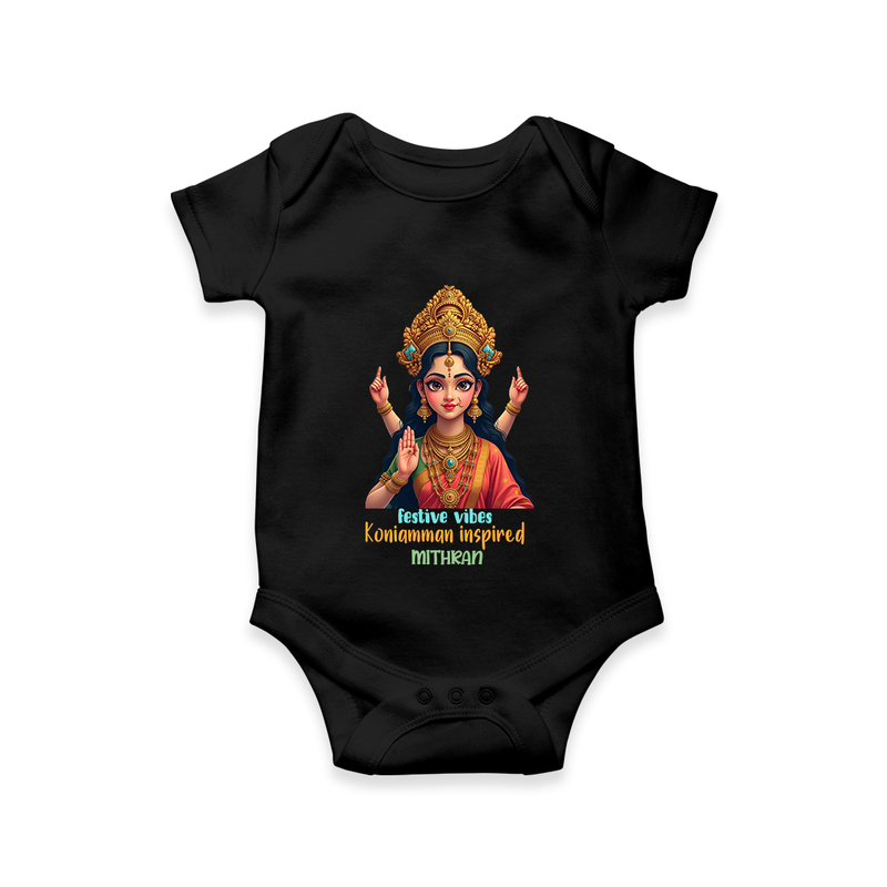 Divine Journey of Koniamman - Customized Romper For Babies With Name - BLACK - 0 - 3 Months Old (Chest 16")