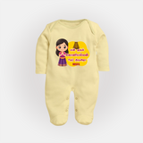 Koniamman Car Festival, Devotion on Wheels - Customized Sleep Suit For Babies With Name - PASTEL YELLOW - New Born (Chest 7.5")