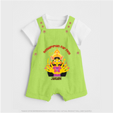 A Divine Ride with Koniamman - Customized Dungaree Set For Kids With Name - GREEN - 0 - 5 Months Old (Chest 18")