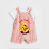 A Divine Ride with Koniamman - Customized Dungaree Set For Kids With Name - PEACH - 0 - 5 Months Old (Chest 18")