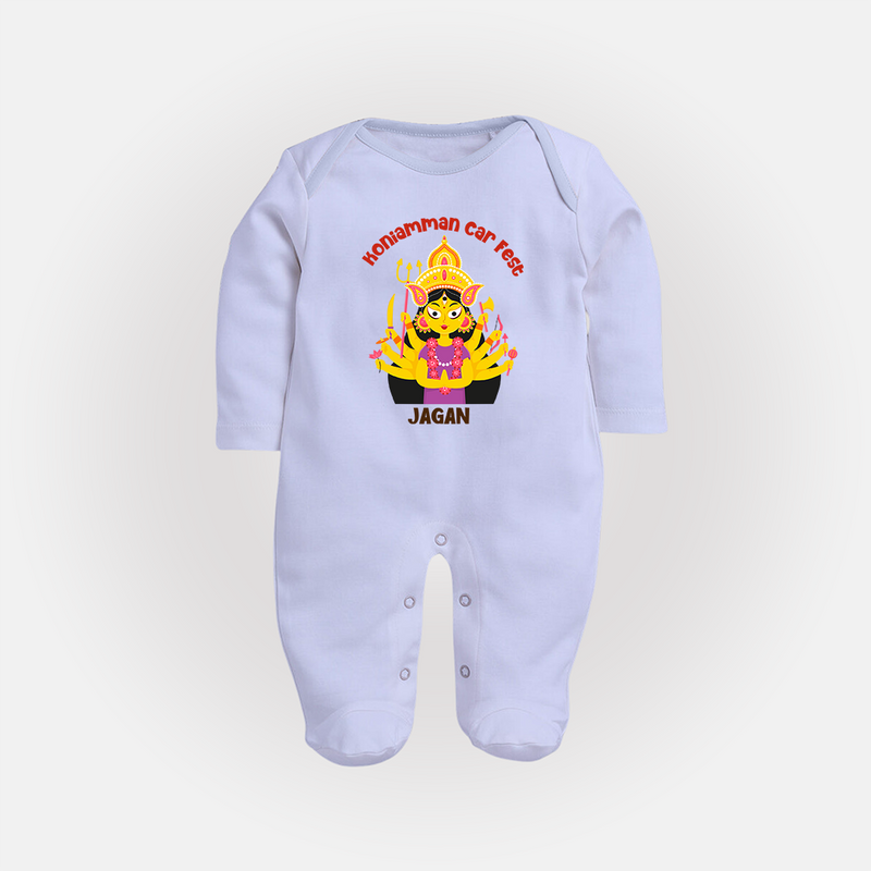 A Divine Ride with Koniamman - Customized Sleep Suit For Babies With Name - BABY BLUE - New Born (Chest 7.5")