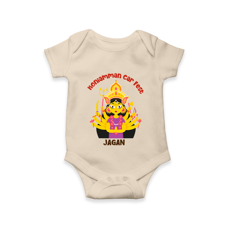 A Divine Ride with Koniamman - Customized Romper For Babies With Name - IVORY - 0 - 3 Months Old (Chest 16")