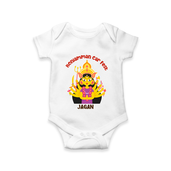 A Divine Ride with Koniamman - Customized Romper For Babies With Name - WHITE - 0 - 3 Months Old (Chest 16")