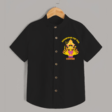 A Divine Ride with Koniamman - Customized Shirt For Kids With Name - BLACK - 0 - 6 Months Old (Chest 23")