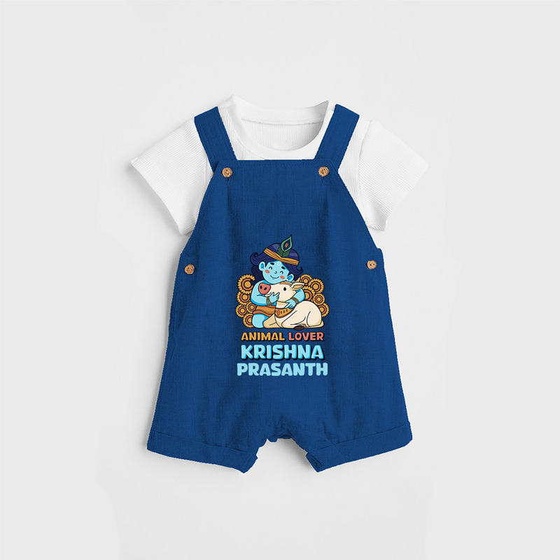 Animal Lover Krishna - Customised Dungaree for kids - COBALT BLUE - 0 - 5 Months Old (Chest 18")