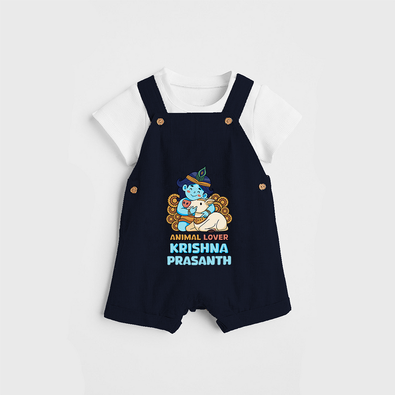 Animal Lover Krishna - Customised Dungaree for kids - NAVY BLUE - 0 - 5 Months Old (Chest 18")