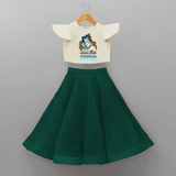 Animal Lover Krishna - Customised Crop Top and Skirt - BOTTLE GREEN - 6 -9 Months Old (Chest 20") (Frock Waist 20")