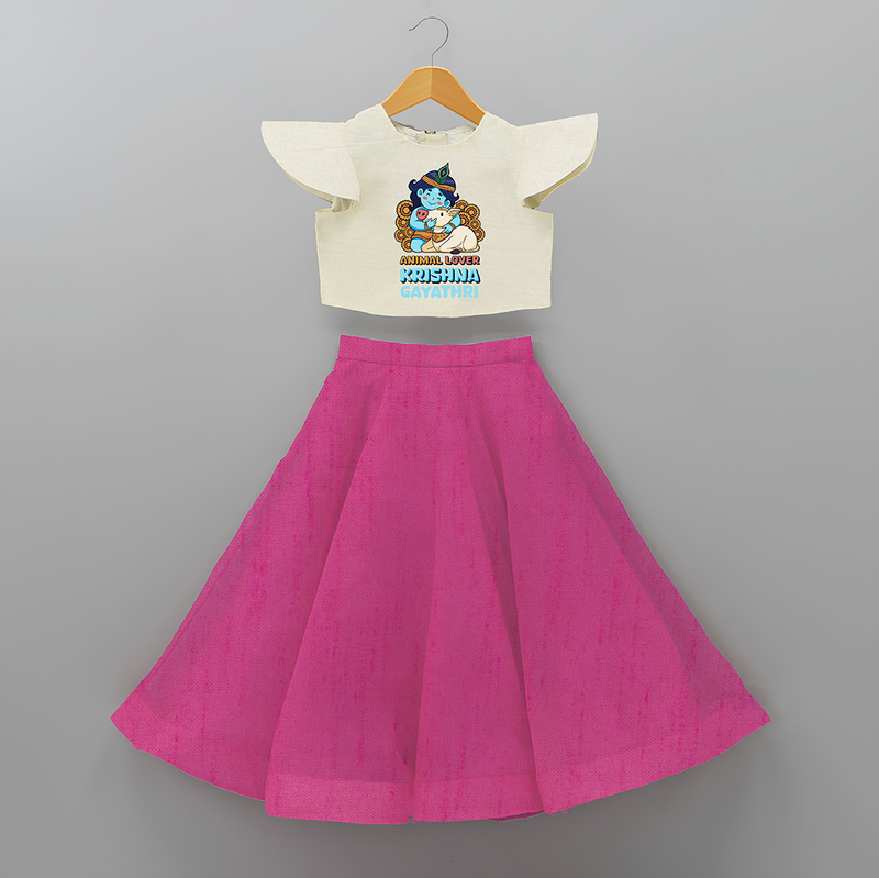 Animal Lover Krishna - Customised Crop Top and Skirt - FUSCHIA - 6 -9 Months Old (Chest 20") (Frock Waist 20")