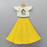 Animal Lover Krishna - Customised Crop Top and Skirt - YELLOW - 6 -9 Months Old (Chest 20") (Frock Waist 20")