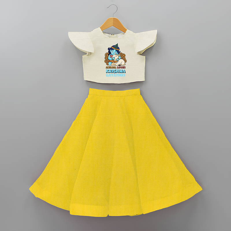 Animal Lover Krishna - Customised Crop Top and Skirt - YELLOW - 6 -9 Months Old (Chest 20") (Frock Waist 20")