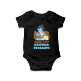 Animal Lover Krishna - Customised Romper for kids - BLACK - 0 - 3 Months Old (Chest 16")