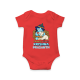 Animal Lover Krishna - Customised Romper for kids - RED - 0 - 3 Months Old (Chest 16")