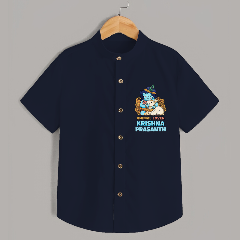 Animal Lover Krishna - Customised Shirt for kids - NAVY BLUE - 0 - 6 Months Old (Chest 23")