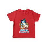 Animal Lover Krishna - Customised TShirt for kids - RED - 0-5 Months Old (Chest 17")