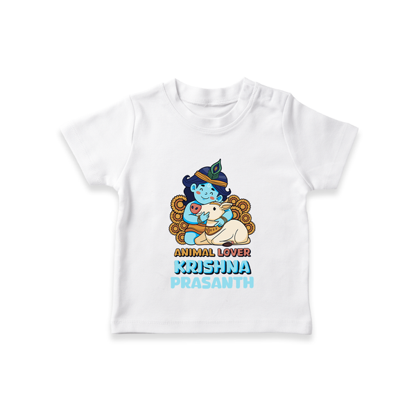 Animal Lover Krishna - Customised TShirt for kids - WHITE - 0-5 Months Old (Chest 17")