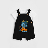 Butter Lover Krishna - Customised Dungaree for kids - BLACK - 0 - 5 Months Old (Chest 18")