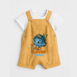 Butter Lover Krishna - Customised Dungaree for kids - PASTEL YELLOW - 0 - 5 Months Old (Chest 18")