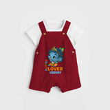 Butter Lover Krishna - Customised Dungaree for kids - RED - 0 - 5 Months Old (Chest 18")