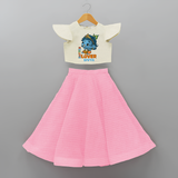 Butter Lover Krishna - Customised Crop Top and Skirt - PINK - 6 -9 Months Old (Chest 20") (Frock Waist 20")