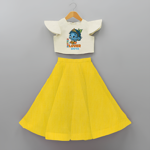 Butter Lover Krishna - Customised Crop Top and Skirt - YELLOW - 6 -9 Months Old (Chest 20") (Frock Waist 20")