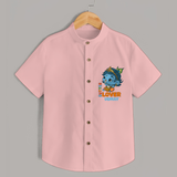 Butter Lover Krishna - Customised Shirt for kids - PEACH - 0 - 6 Months Old (Chest 23")