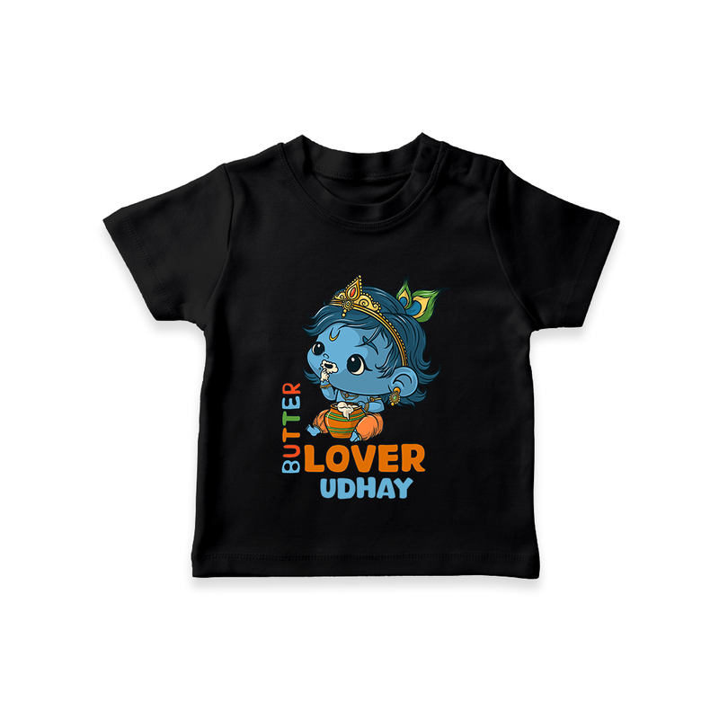 Butter Lover Krishna - Customised TShirt for kids - BLACK - 0-5 Months Old (Chest 17")