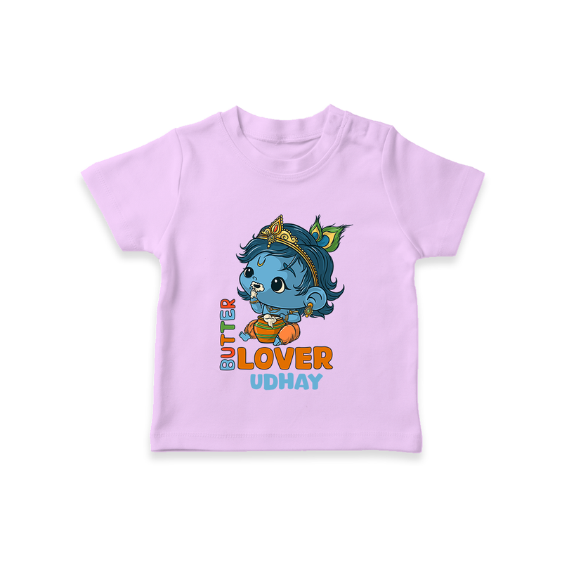 Butter Lover Krishna - Customised TShirt for kids - LILAC - 0-5 Months Old (Chest 17")