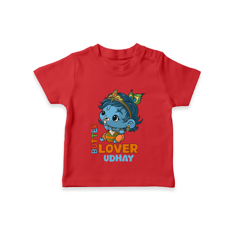 Butter Lover Krishna - Customised TShirt for kids - RED - 0-5 Months Old (Chest 17")