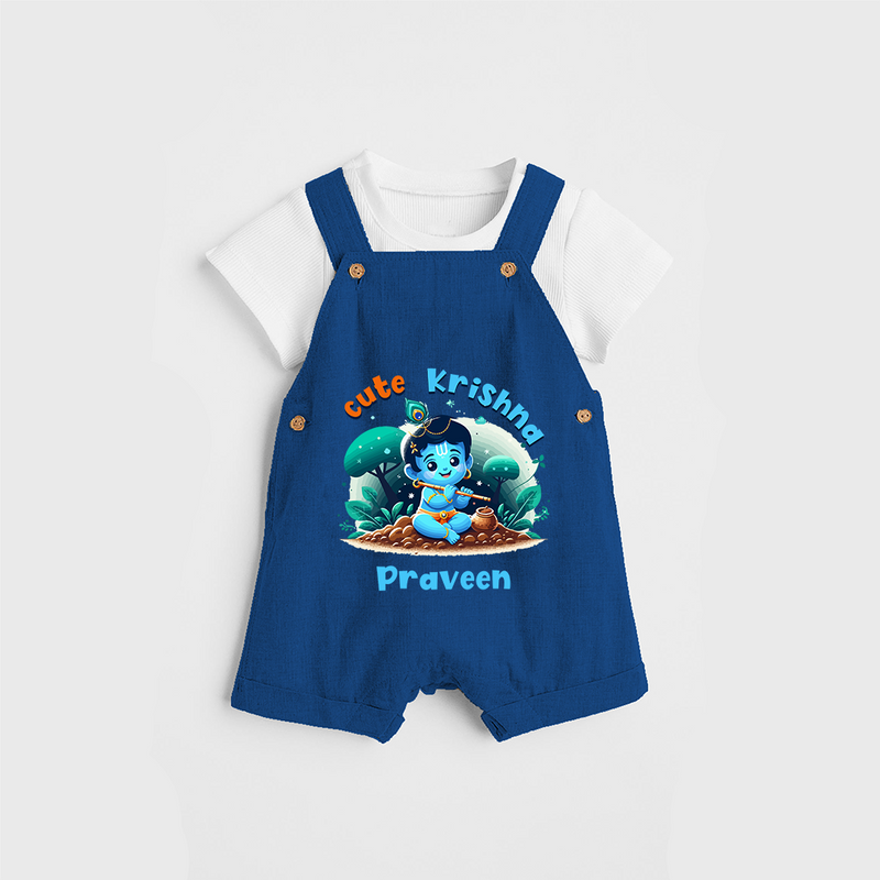 Cute Little Lord Krishna - Customised Dungaree for kids - COBALT BLUE - 0 - 5 Months Old (Chest 18")