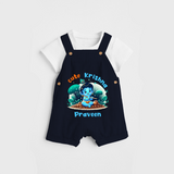 Cute Little Lord Krishna - Customised Dungaree for kids - NAVY BLUE - 0 - 5 Months Old (Chest 18")