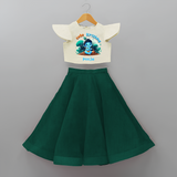 Cute Little Lord Krishna - Customised Crop Top and Skirt - BOTTLE GREEN - 6 -9 Months Old (Chest 20") (Frock Waist 20")