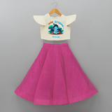 Cute Little Lord Krishna - Customised Crop Top and Skirt - FUSCHIA - 6 -9 Months Old (Chest 20") (Frock Waist 20")