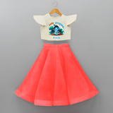 Cute Little Lord Krishna - Customised Crop Top and Skirt - RED - 6 -9 Months Old (Chest 20") (Frock Waist 20")