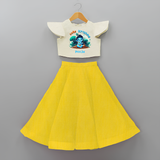 Cute Little Lord Krishna - Customised Crop Top and Skirt - YELLOW - 6 -9 Months Old (Chest 20") (Frock Waist 20")