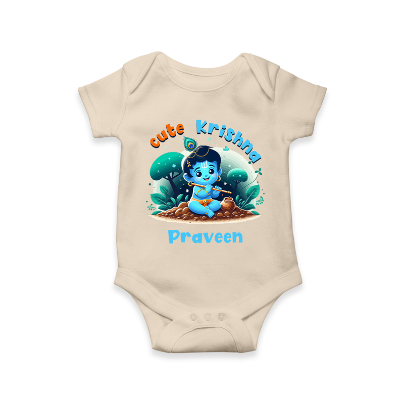 Cute Little Lord Krishna - Customised Romper for kids - IVORY - 0 - 3 Months Old (Chest 16")