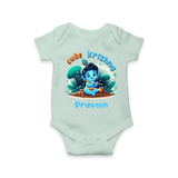 Cute Little Lord Krishna - Customised Romper for kids - MINT GREEN - 0 - 3 Months Old (Chest 16")