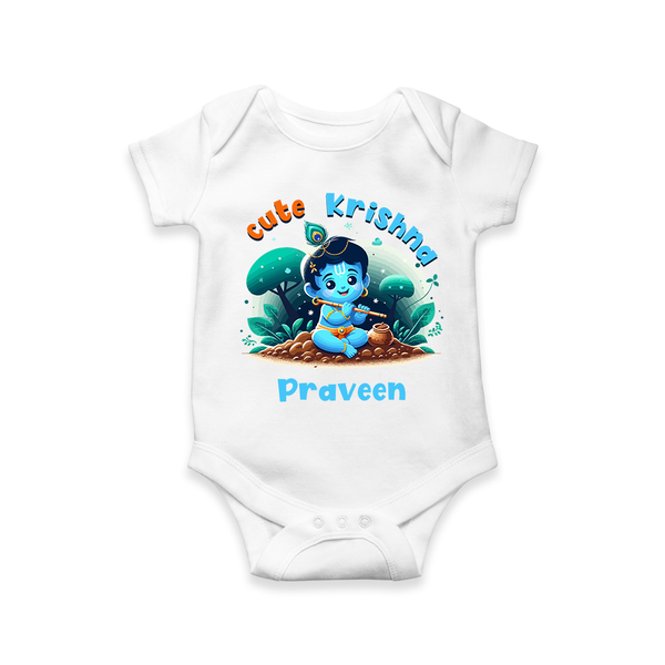 Cute Little Lord Krishna - Customised Romper for kids - WHITE - 0 - 3 Months Old (Chest 16")