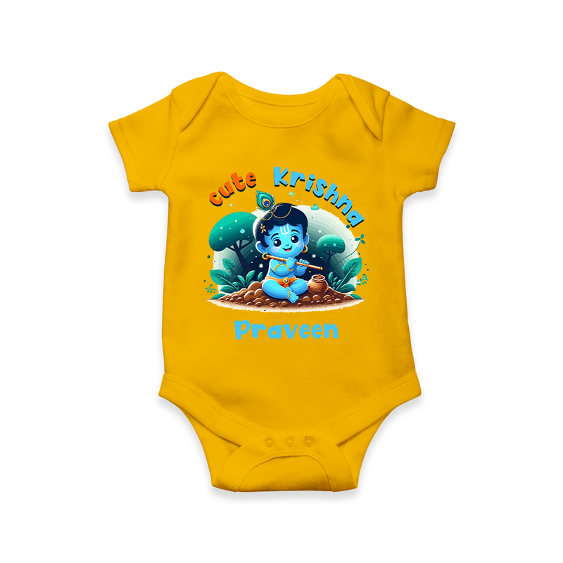 Cute Little Lord Krishna - Customised Romper for kids - YELLOW - 0 - 3 Months Old (Chest 16")