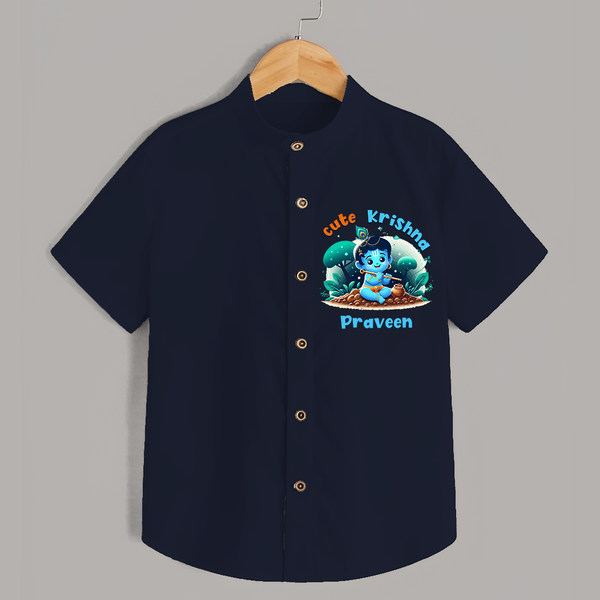 Cute Little Lord Krishna - Customised Shirt for kids - NAVY BLUE - 0 - 6 Months Old (Chest 23")