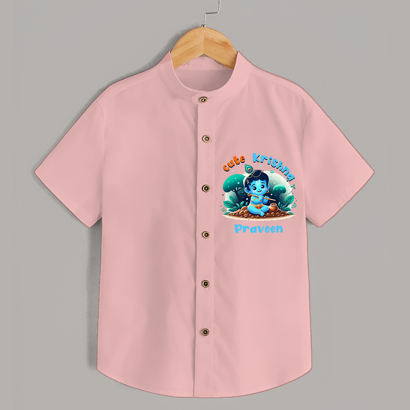 Cute Little Lord Krishna - Customised Shirt for kids - PEACH - 0 - 6 Months Old (Chest 23")