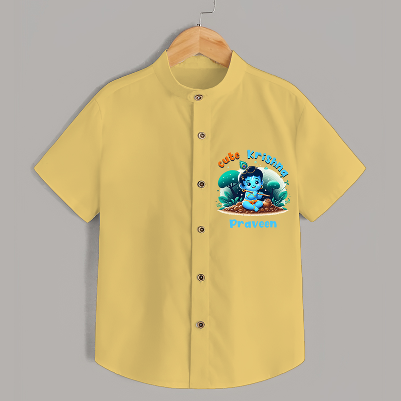 Cute Little Lord Krishna - Customised Shirt for kids - YELLOW - 0 - 6 Months Old (Chest 23")