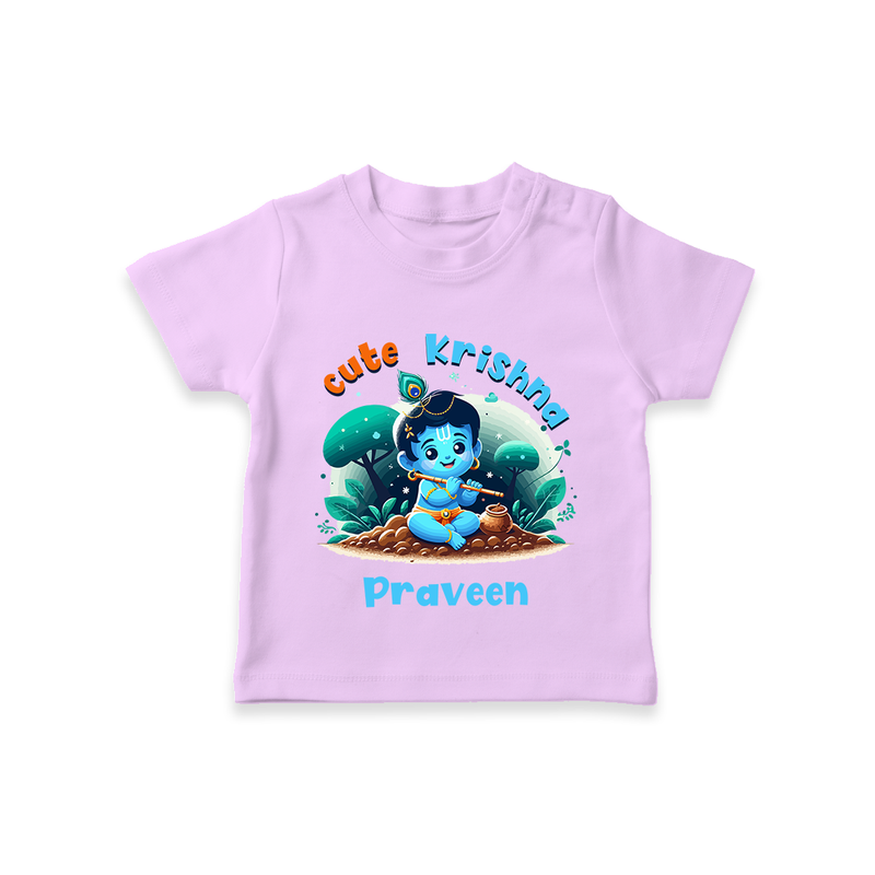 Cute Little Lord Krishna - Customised TShirt for kids - LILAC - 0-5 Months Old (Chest 17")