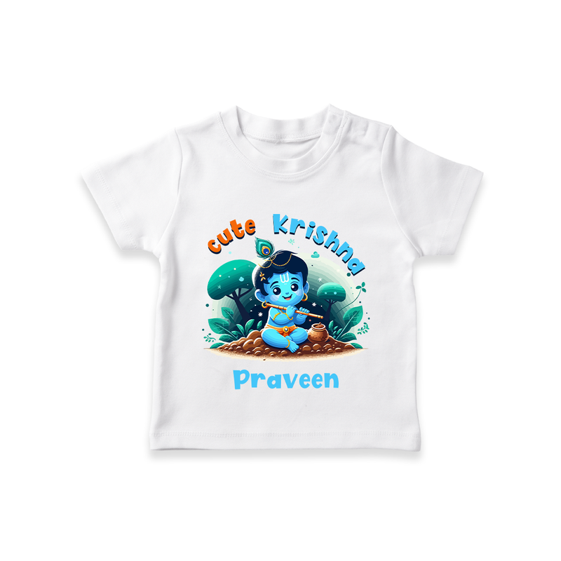 Cute Little Lord Krishna - Customised TShirt for kids - WHITE - 0-5 Months Old (Chest 17")