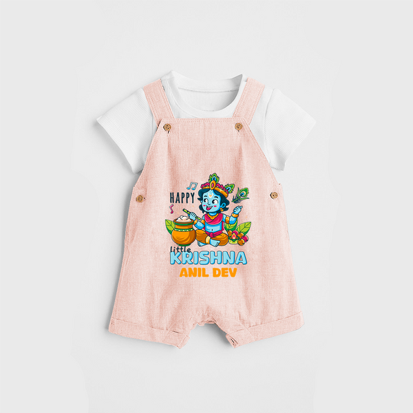 Happy Little Krishna - Customised Dungaree for kids - PEACH - 0 - 5 Months Old (Chest 18")