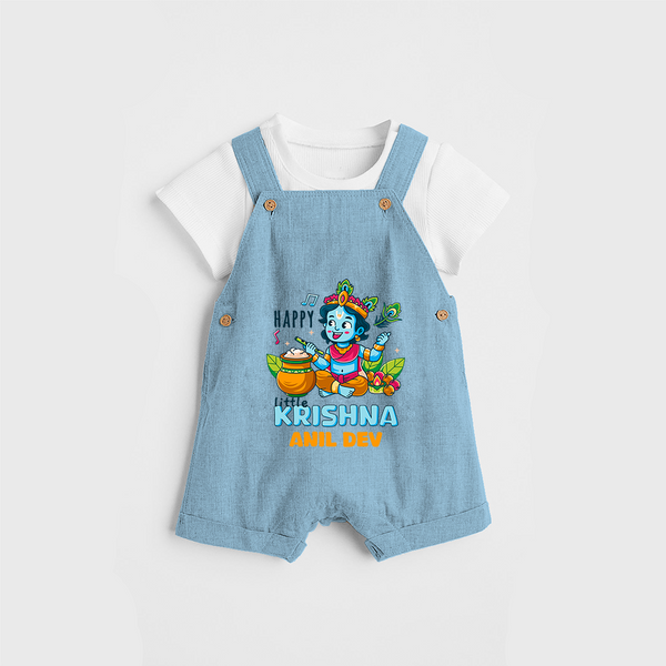 Happy Little Krishna - Customised Dungaree for kids - SKY BLUE - 0 - 5 Months Old (Chest 18")