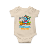 Happy Little Krishna - Customised Romper for kids - IVORY - 0 - 3 Months Old (Chest 16")